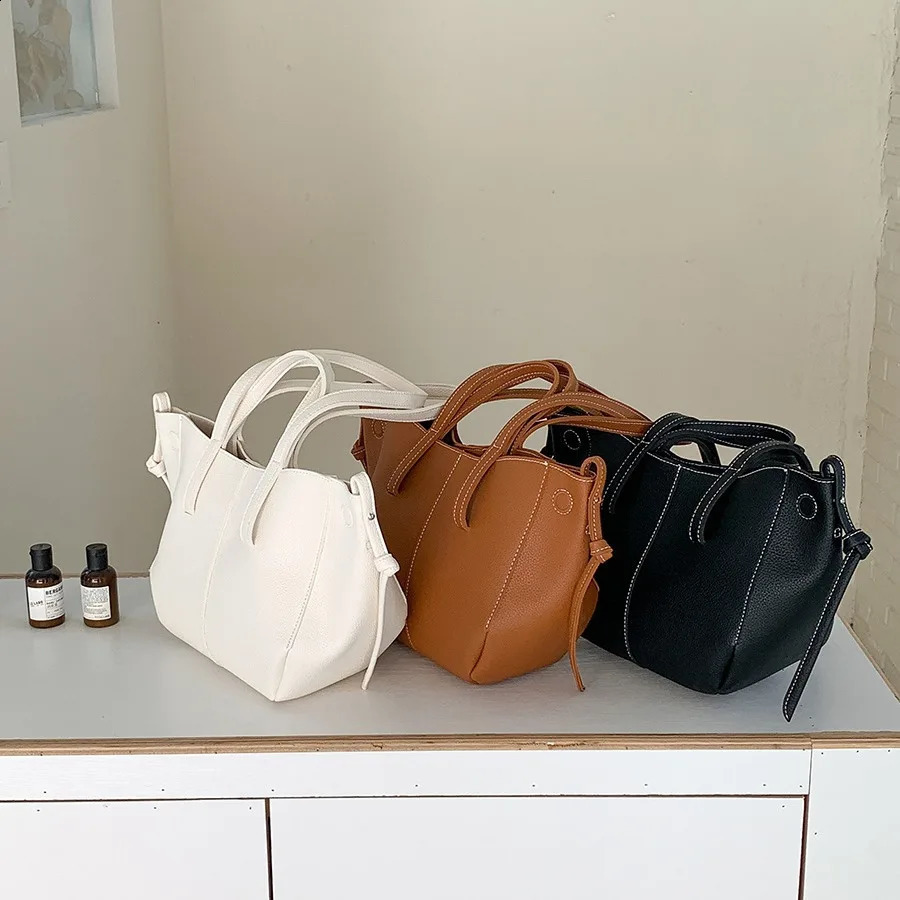 Big Soft PU Leather Handbag Lichee Pattern Womens Shoulder Bag Womens Handbag Quilted Shopping Bag 241210