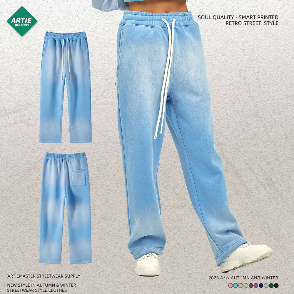 2024 Autumn/Winter New Product 360g Spray Dyeing Men's Whitening Wash Used Casual Pants