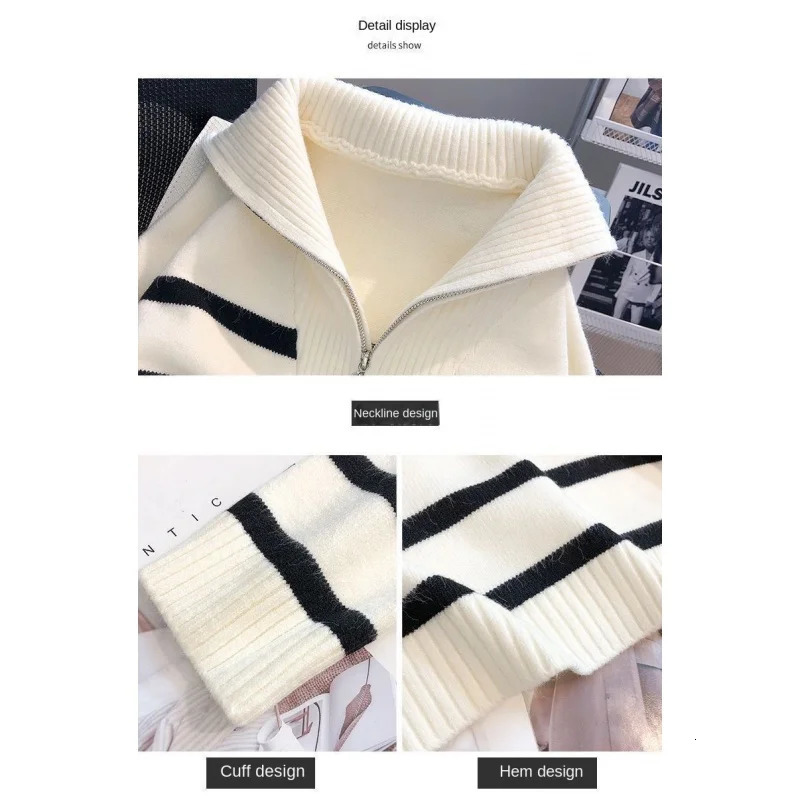 Sweater pullover women Spring and Autumn underwear 2023 zipper stripe underlay short style premium sweater female 241203