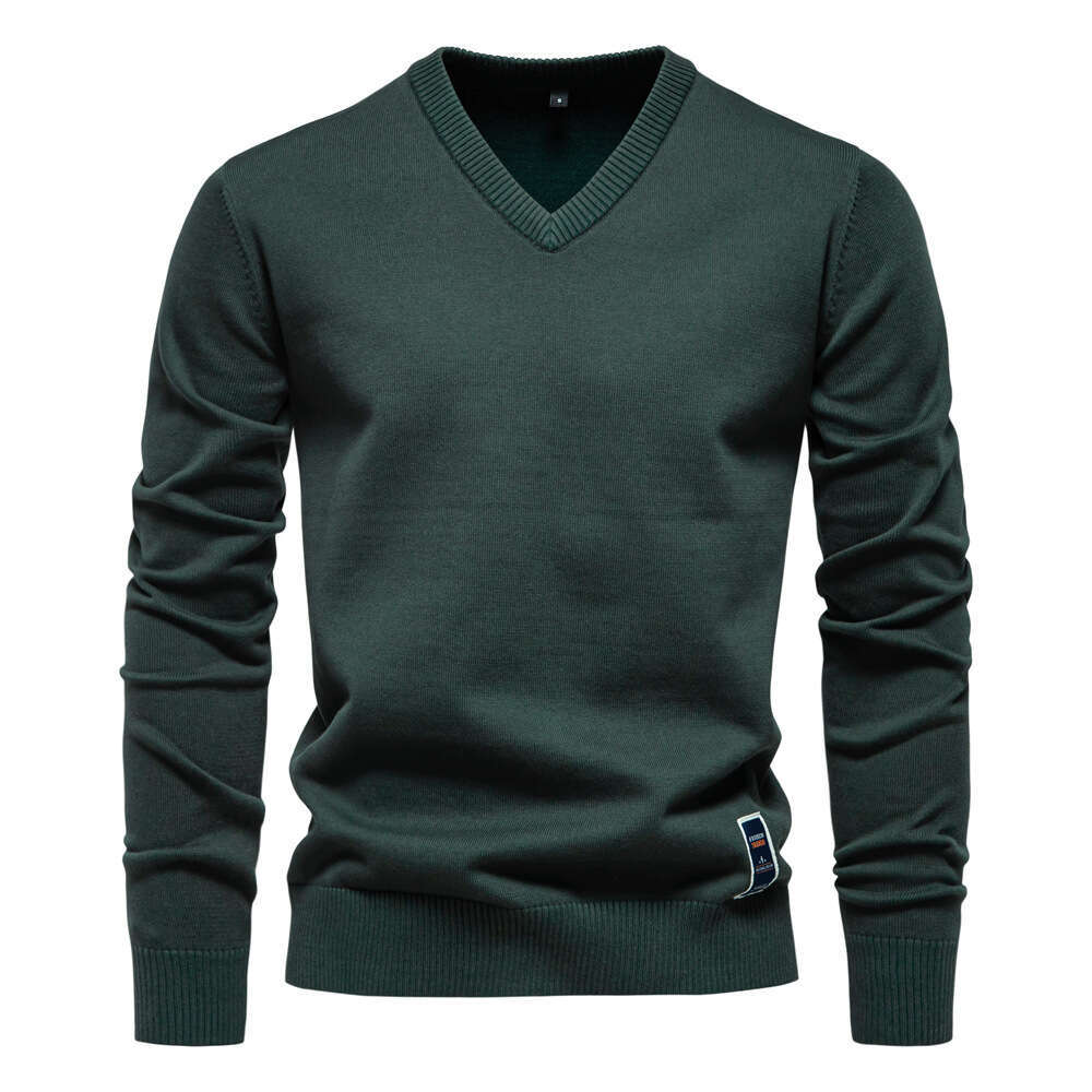 2024 Autumn/Winter New Cotton Solid Color V-neck Trendy Men's Knitted Sweater