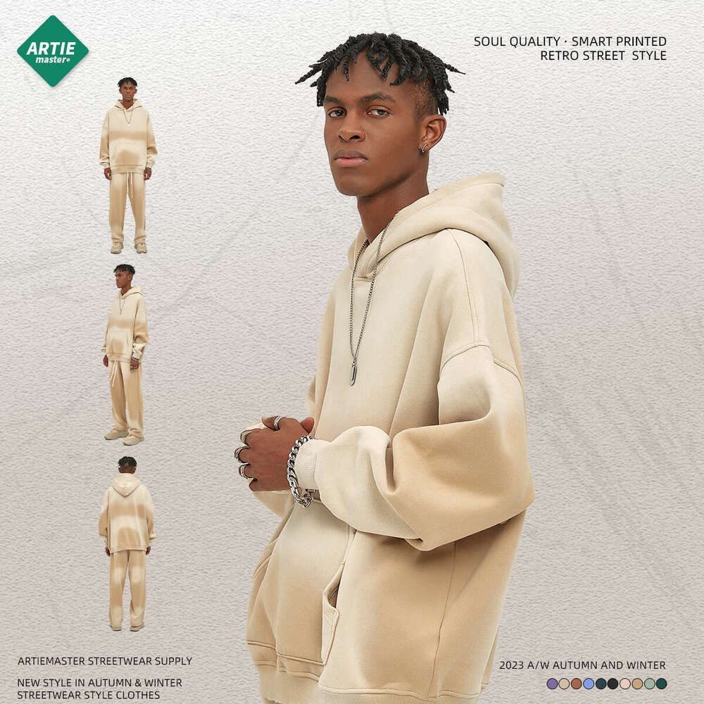 2024 Autumn/Winter New Product Solid Color Blank Plush Thickened 360g Spray Dyeing Used Hooded Hoodie for Men