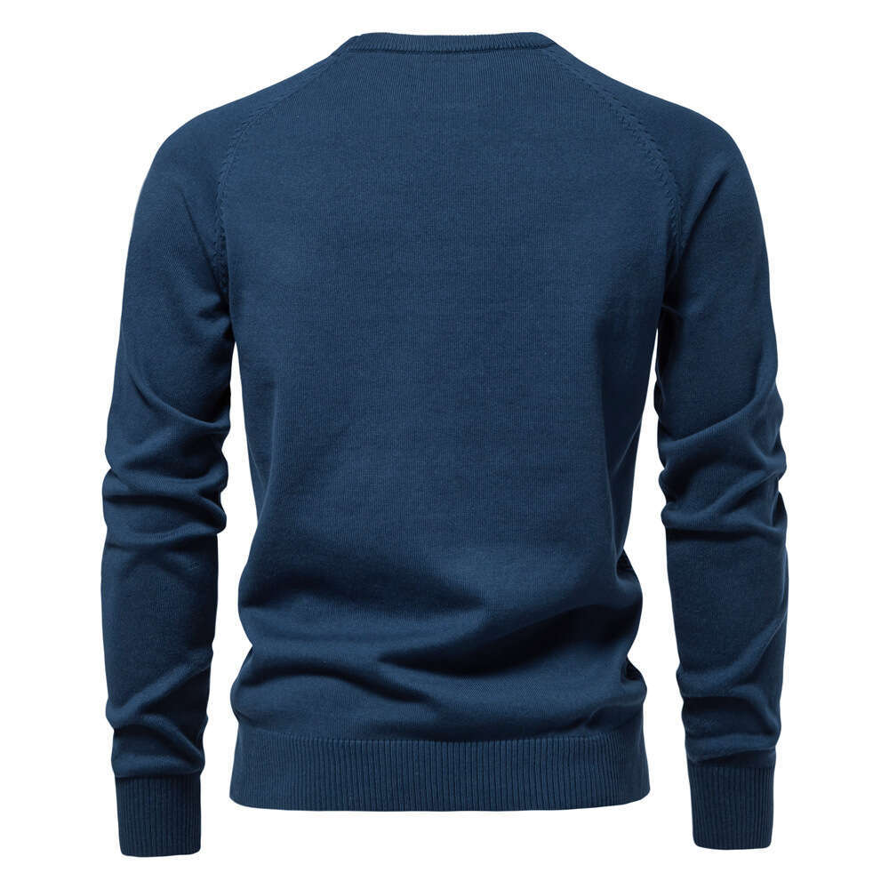 2024 autumn and winter new cotton men's pullover solid color raglan sleeve knitted sweater
