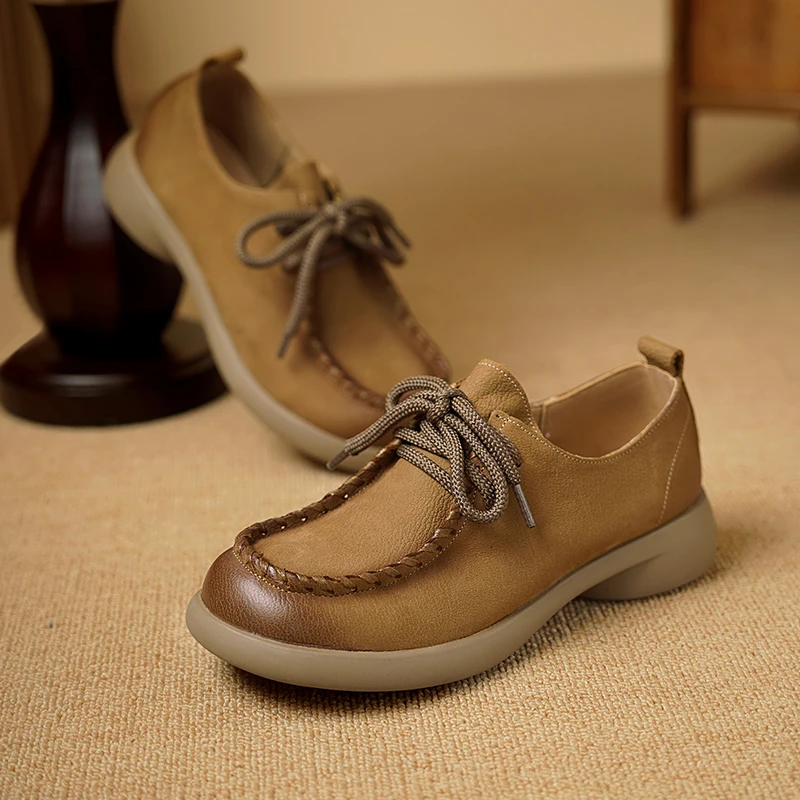AIYUQI Women Shoes Retro Season Genuine Leather Lace-up Shoes Ladies British Style Large Size Women's Spring Shoes