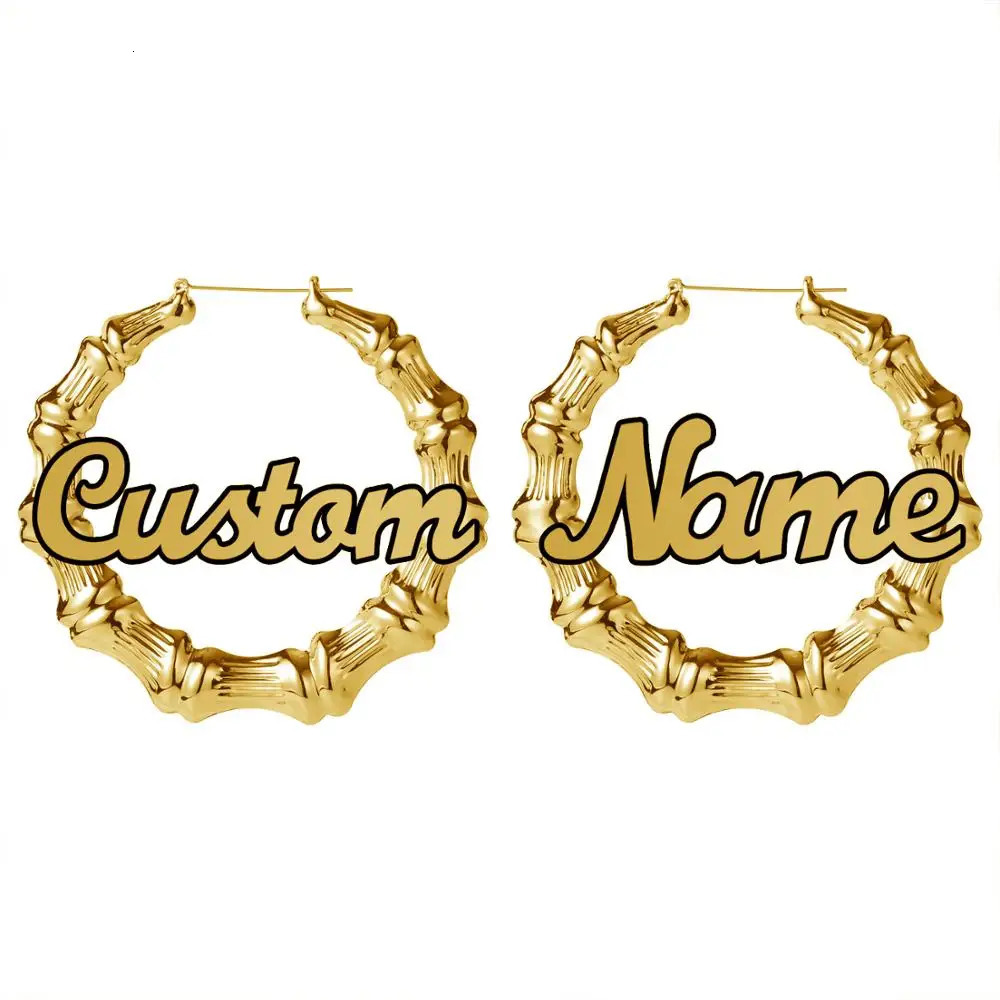 30mm-100mm custom bamboo hoop earrings customized name earrings bamboo style personalized earrings with text description hip-hop sexy 241209