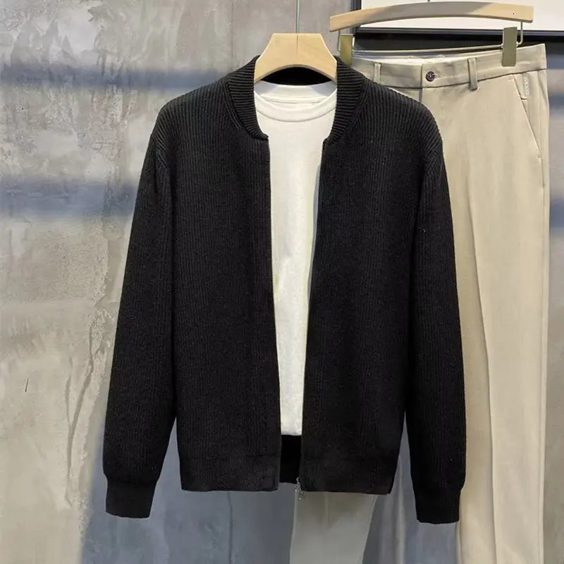 Fashion Mens Autumn Winter Zip Up Cardigan Knitted Sweater Y2K Style Vintage Slouchy Jackets Hooded Sweaters For Men 241202