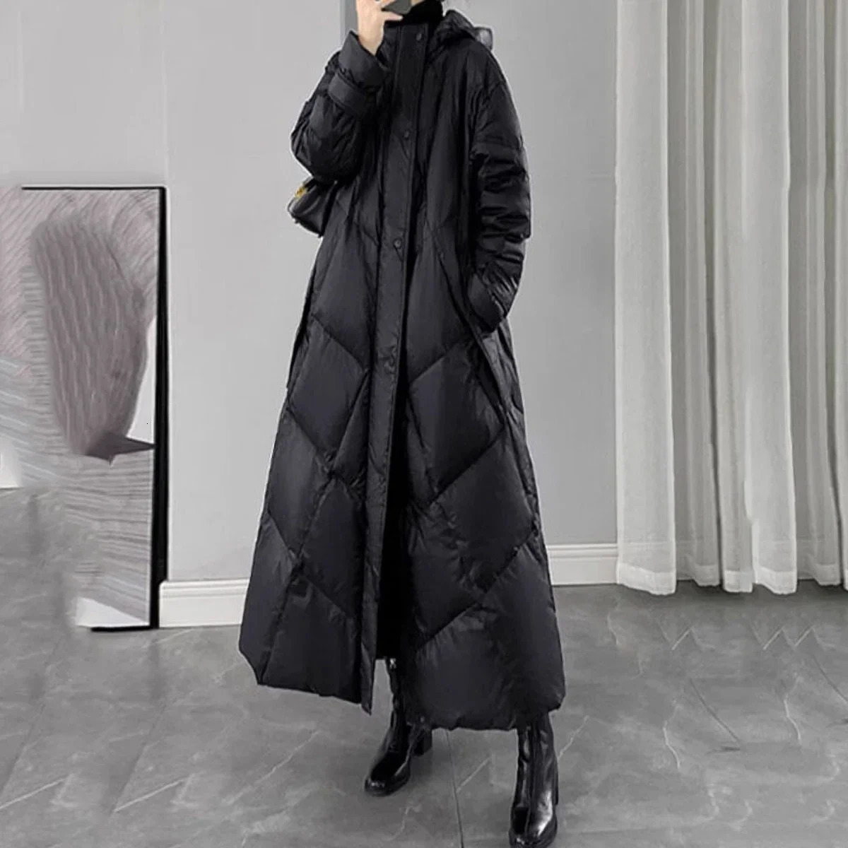 2024 Winter Inflatable Jacket Womens Long Warm Down Cotton Korean Hodoid Mat Casual Coat 241212