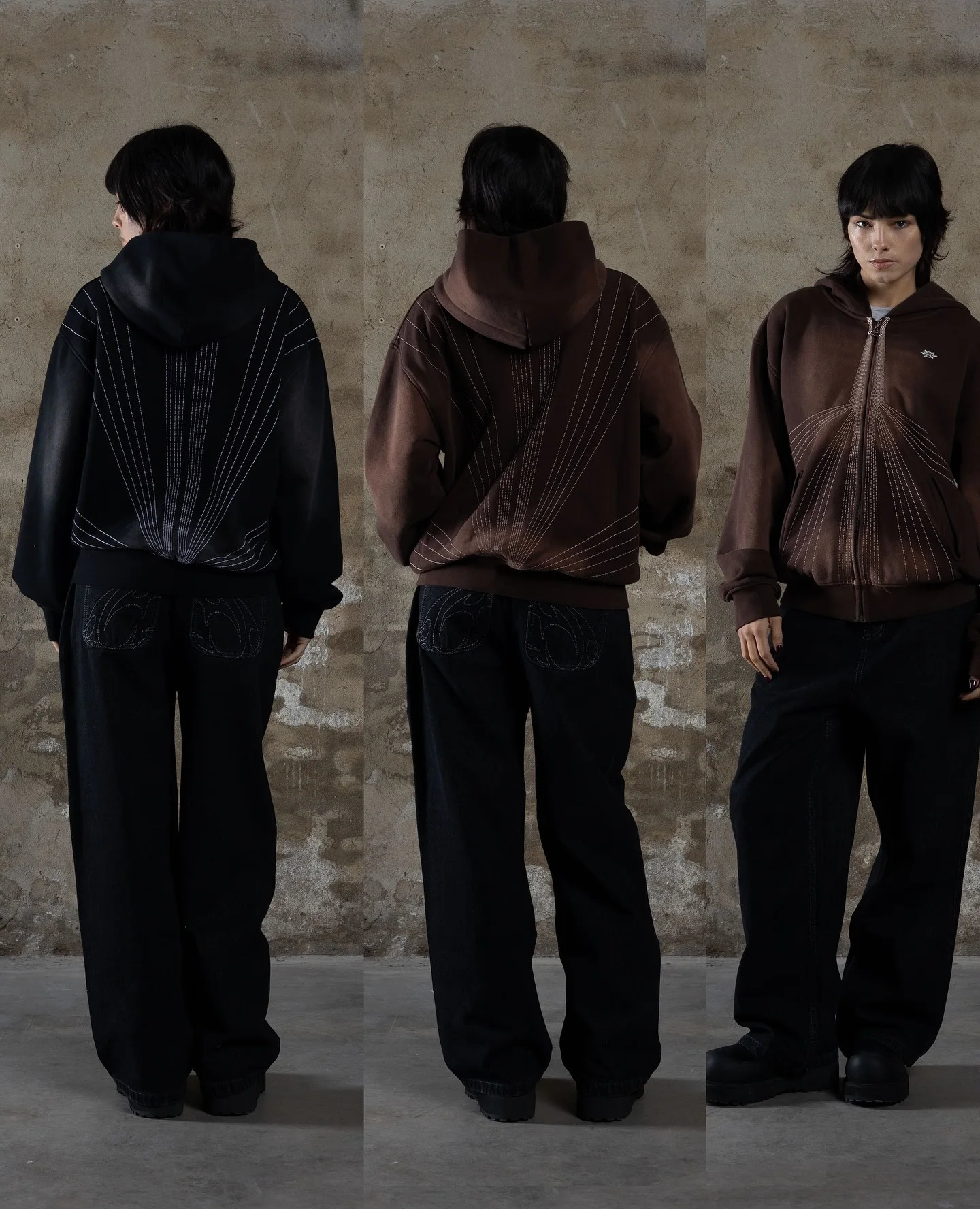 GLEAM Retro Gothic Fashion Zipper Hoodie Mens Punk Rock Line Geometric Pattern Embroidery Loose Jacket Thick Coat 241205