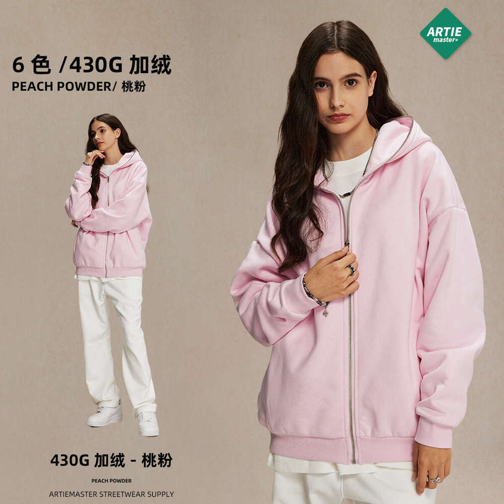 2024 autumn winter new product with plush and thickened 430g zipper hat men's hoodie street fashion brand hooded cardigan jacket