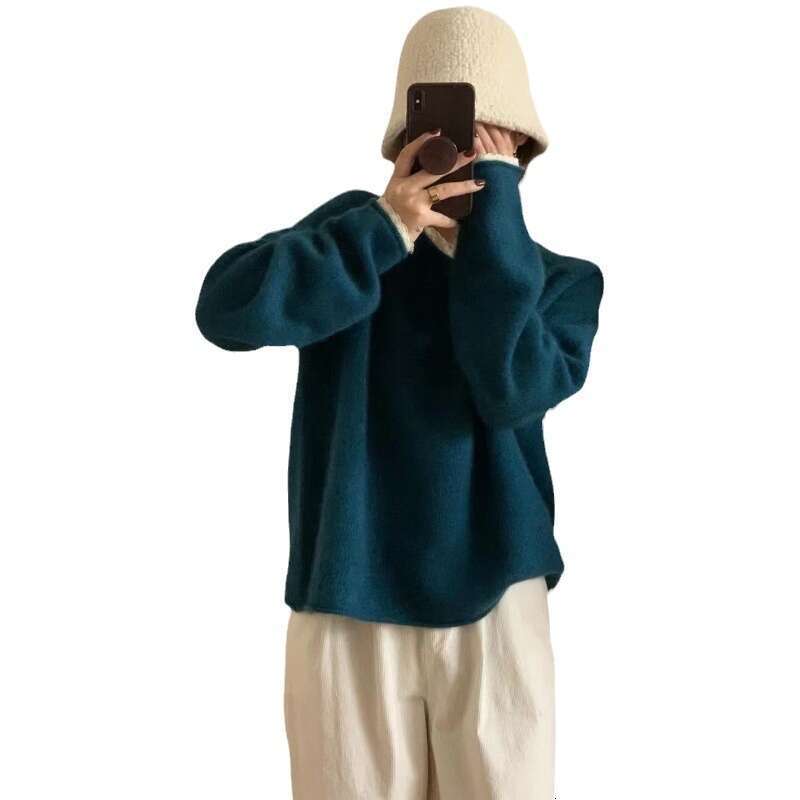 Korean fashion 2022 autumn and winter new item soft glutinous lace border raccoon fur knitted women, solid color base sweater for women