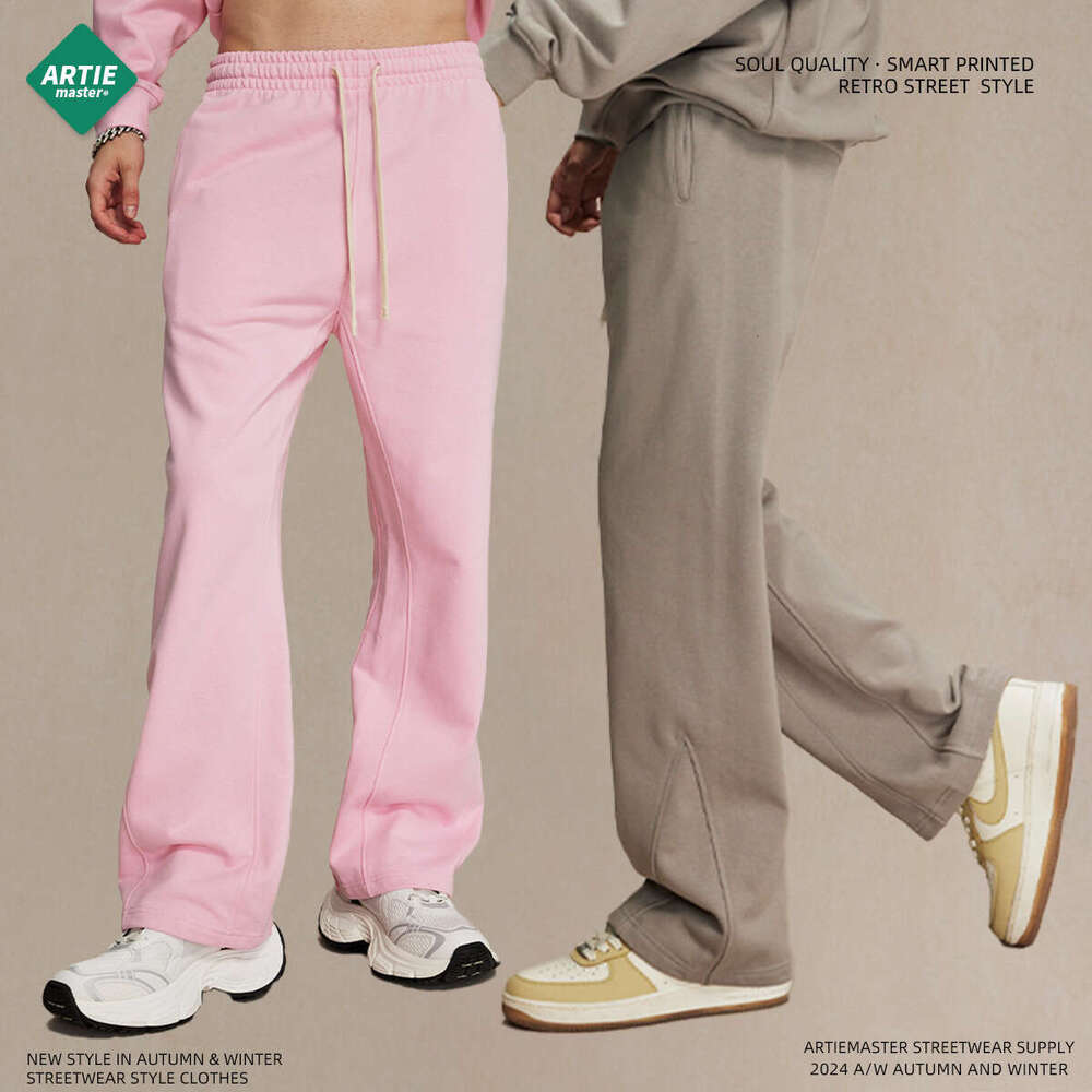 New products for autumn 2024: 430g looped micro trumpet splicing loose casual pants, European and American trendy men's sanitary pants