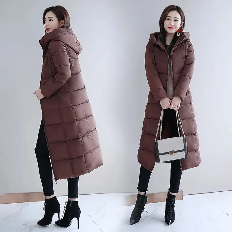 Long Straight Winter Coat Women Casual Down Jackets Slim Remove Hooded Parka Oversize Fashion Outwear Plus Size 5XL WT 1 Kg 241209