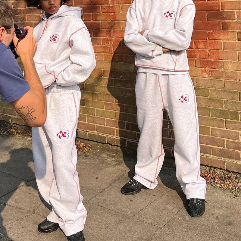 Harajuku Autumn and Winter Hoodies 2 Piece Set Y2k Clothes for Men Women Loose Casual Sweatpants Tracksuit Man Sports Suit 241209