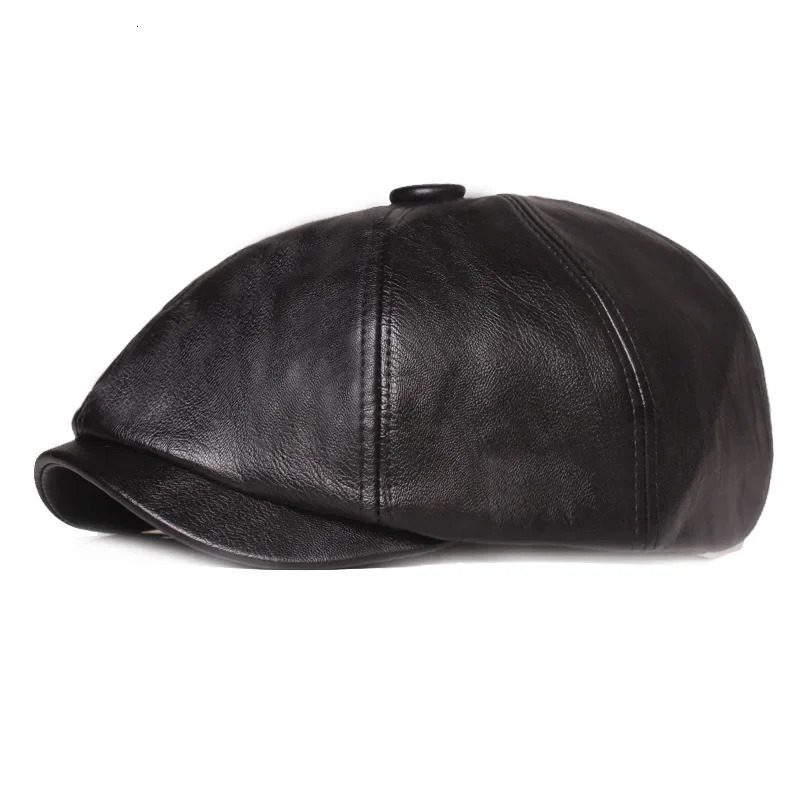 Spring autumn British retro mens leather flat octagonal hat outdoor casual beret PU s boys hat mens painter beret 241209