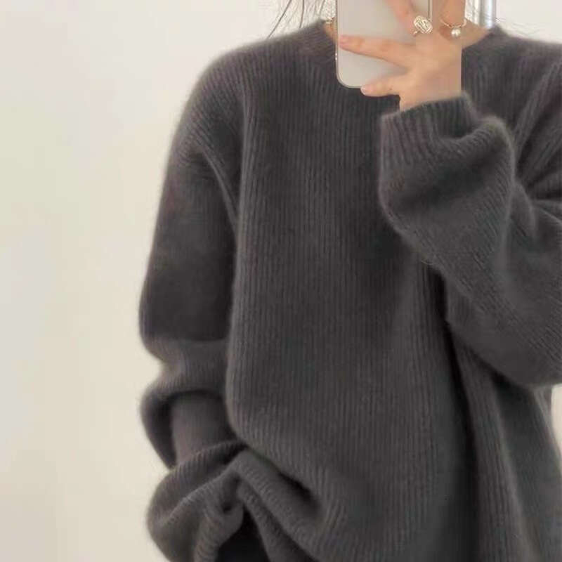 Autumn New Round Neck Women with Lazy Style Solid Color Comfortable Loose Knitted Bottom Shirt and Hooded Top for Foreign Trade
