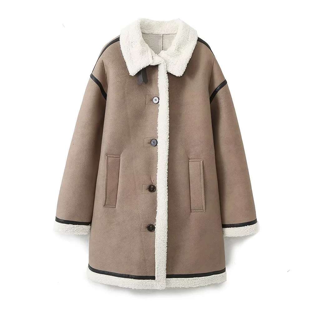 Winter Women's Fashion Thick And Long Double Sided Fur Integrated Stand Up Collar Coat Cotton Jacket