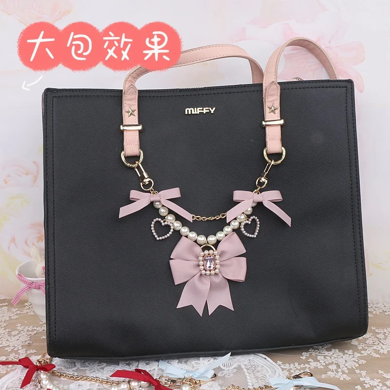 Handmade Japanese mineral cute bead pearl bow rhinestone chain Itabag bag charm cute handbag pendant accessories 241205