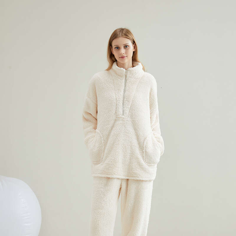 Coral fleece for couples, warm wearable, thick men's women's winter sleepwear set, 2024 new casual and versatile fashionable clothing