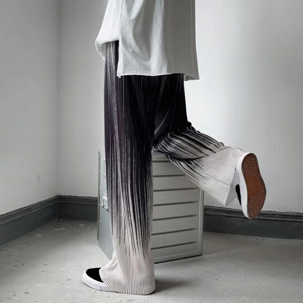 Men Pants Contrast Colors Gradient Color Striped Loose Baggy Match Top Trousers Elastic Waist Wide Leg Men Pants Men Clothing 241209