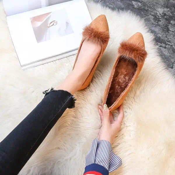 2025 NEW Casual Shoes Women Female Shallow Mouth Dress ck Short Plush TPR Flat With Woman Flats T zhanyishengli