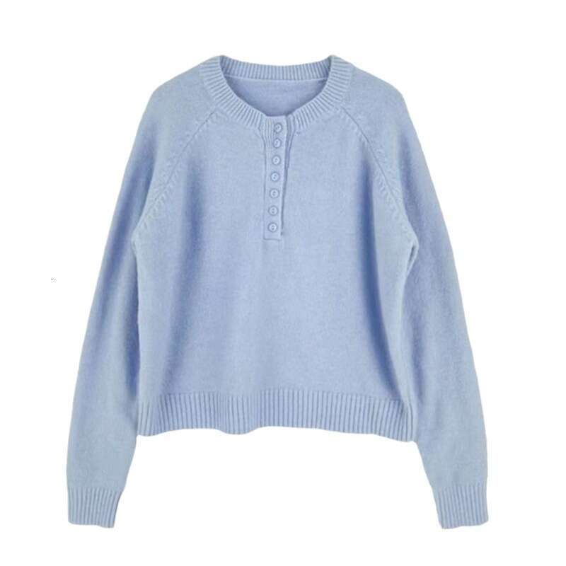 Gentle style milk blue for women in autumn winter, soft and sweet inner knitted base sweater with a sense of top