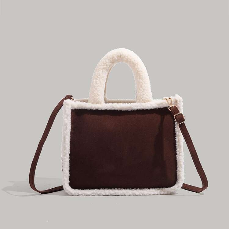 2024 Winter Handheld Plush Tote Lamb Wool Mother Two Piece Set Small Square Cross Shoulder Bag