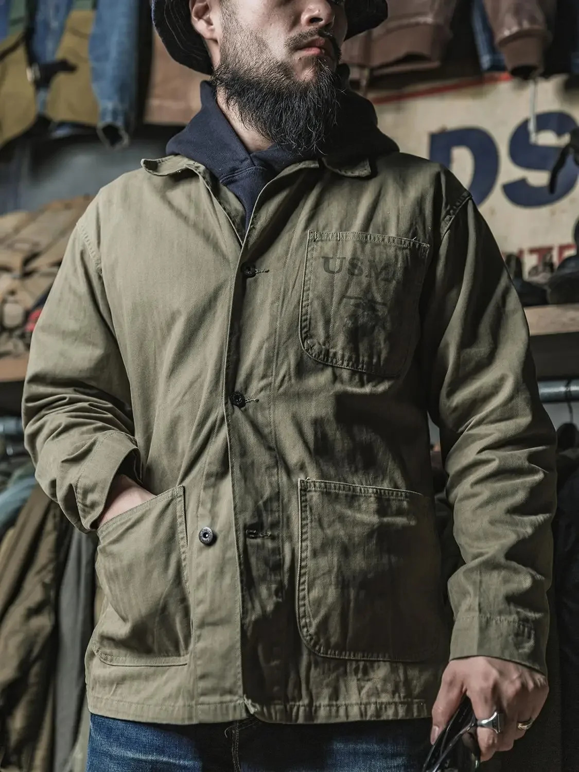Bronson USMC P41 HBT Unifrom Pacific War Utility Combat Jacket For Men Army Green 241209