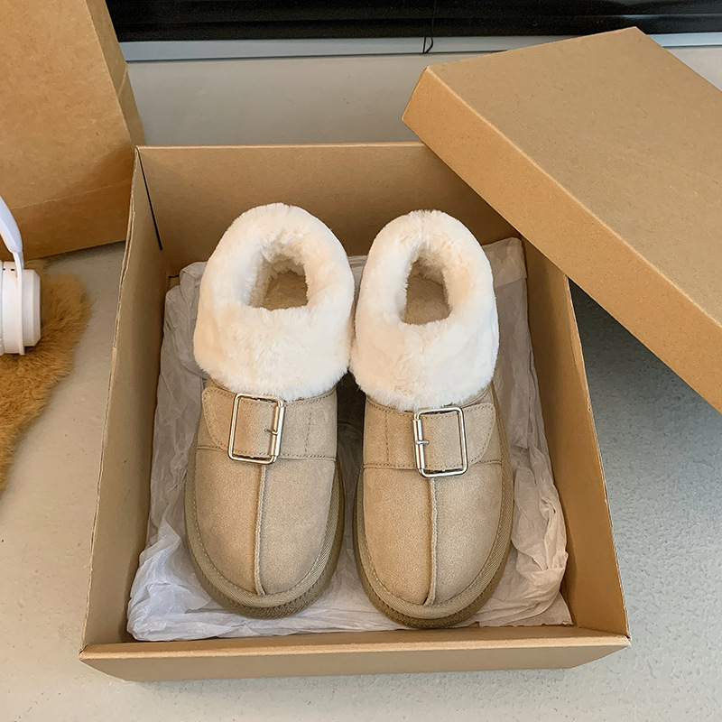 Women Boots:Fleece Winter Warm Thick Sole Anti-slip Low-top Short Snow Boots Fur Cotton Shoes Slip-on,Apricot/Light Tan/Black,Free shipping