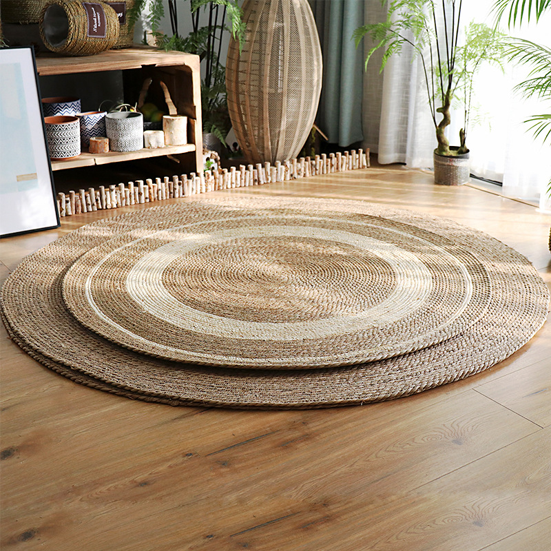 Nordic Rattan Cattail Grass Rope Woven Carpet Floor Light Luxury Style Clothing Store Living Room Bedroom Decoration Photography Mat H260226