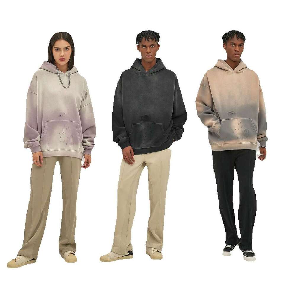 2024 Autumn/Winter New Product 360g Spray Horse Willow Wash Water Aging, Grinding Edge, Trendy Brand Hoodie for Men