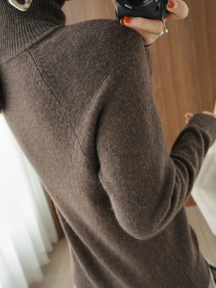 Fashion Basic Autumn Winter Merino Wool Sweater Mock Neck Cashmere Pullover Solid Color Soft Long Sleeve Clothing Tops 241203