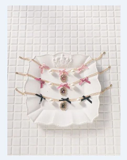 Japanese Fashion Water Diamond Pearl Bow Bag Chain Jewelry Sweet Diamond Chain Bag Charm Bow Pendant 241205