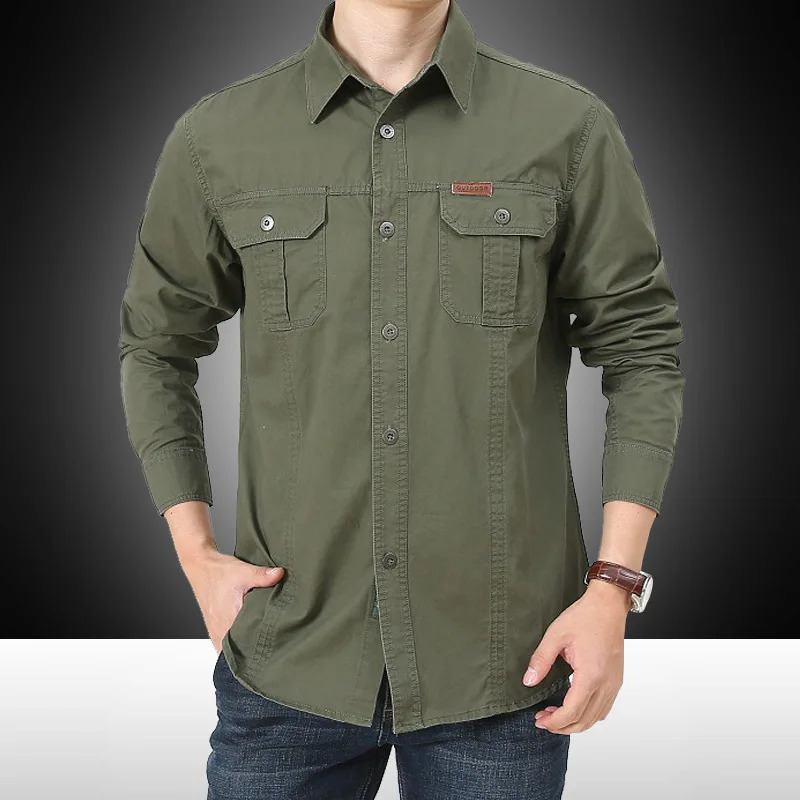 Military style mens shirt uniform 3xl 4xl 5xl 6xl Plus size large cotton UK long sleeved cargo US Army green 241209