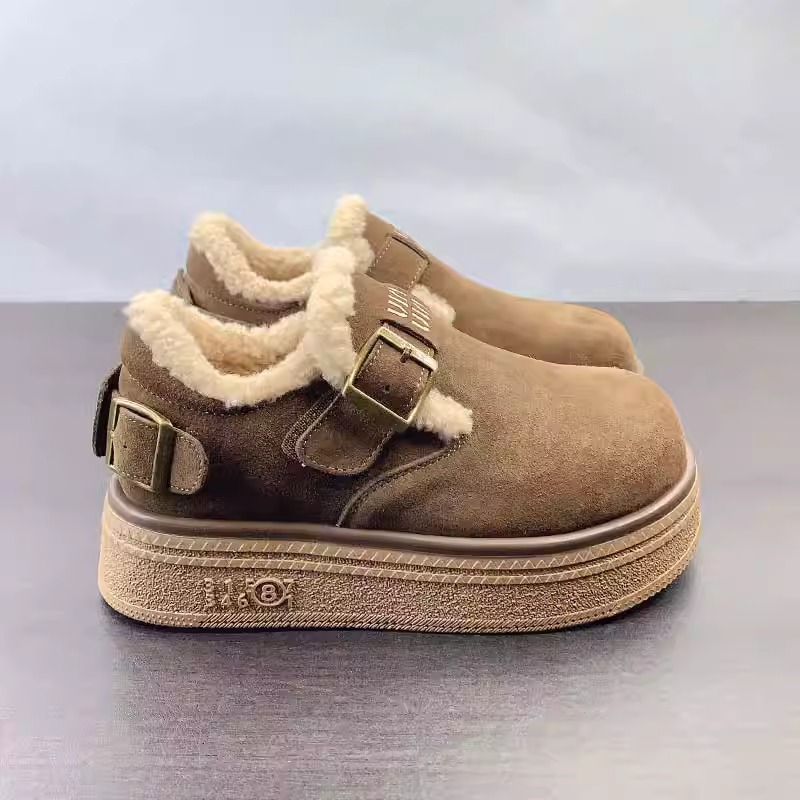 Women Casual Shoes:Thick Sole Retro Style Frosted Leather Cotton Spring Popular Boken Shoes,Brown/Khaki,Free shipping