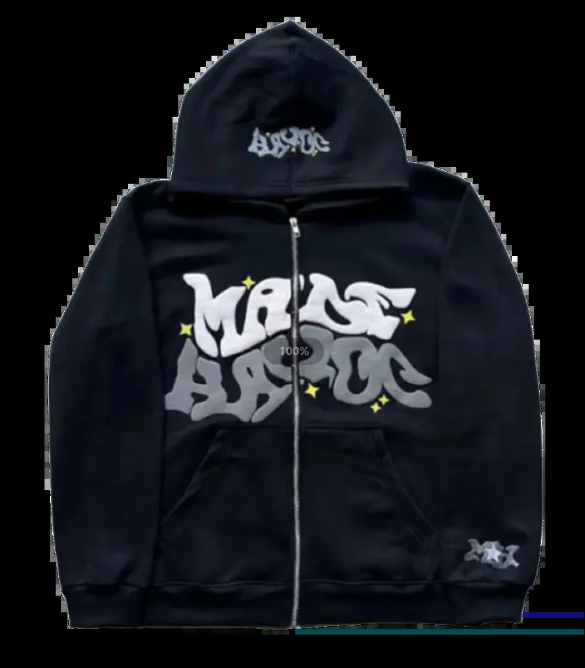 European and American Joint Fashion Y2K Gothic Punk Hip Hop Fashion Zipper Digital Printed Hoodie 241209