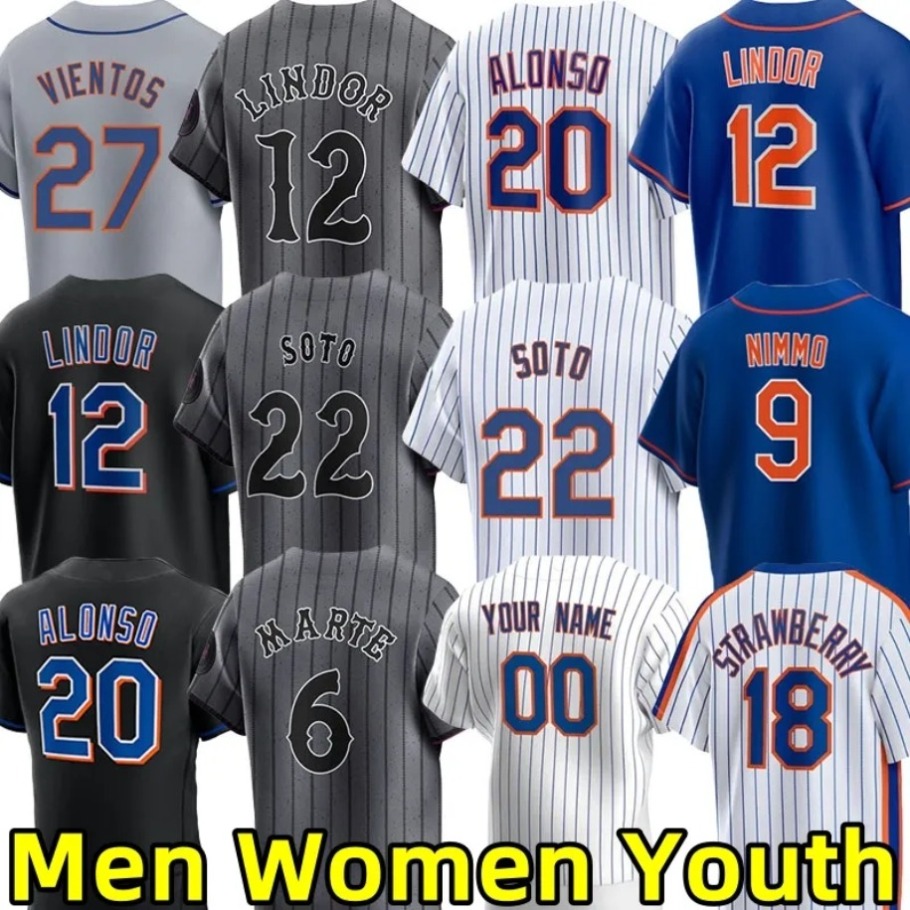 Juan Soto Baseball Jersey Francisco Lindor Pete Alonso Alvarez Brandon Nimmo Darryl Strawberry Keith Hernandez Starling Marte Mets Edwin Diaz Mark Vientos Acuna 22