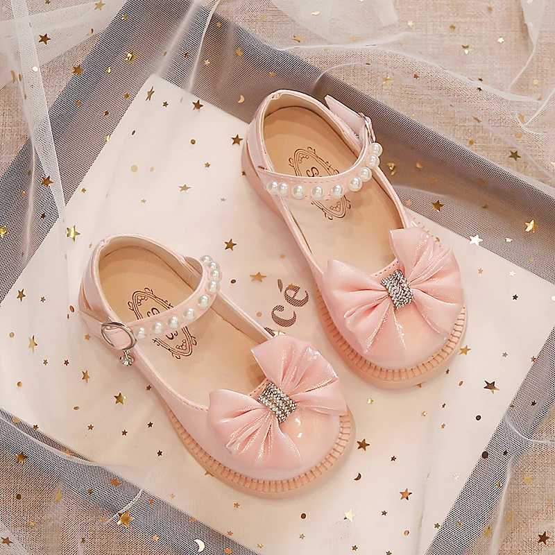 Sweet Children Leather Shoes Bowknot Organza Elegant Girls Mary Janes Three Colors Spring Princess Dance 26-36 Kids Flat ShoeXJ241209