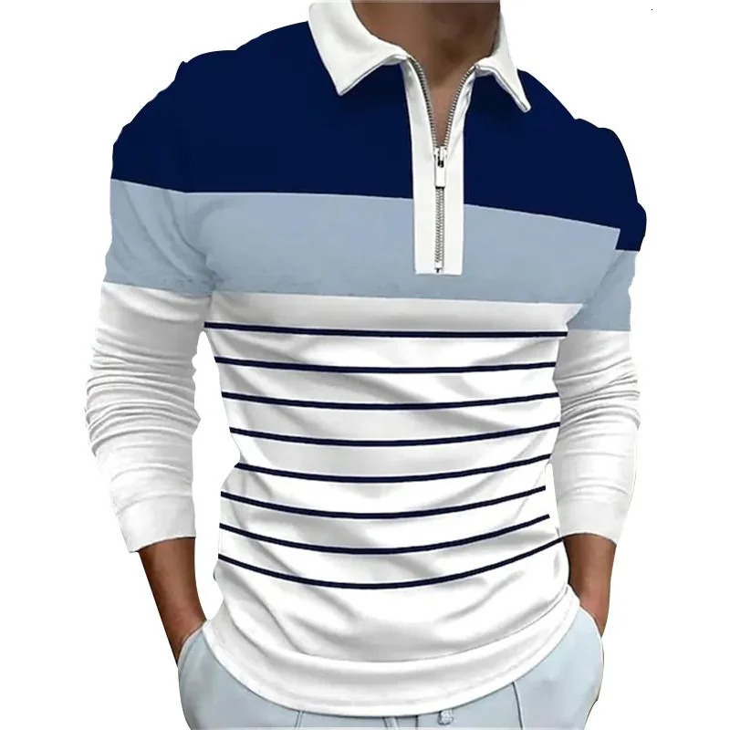 2024 Spring Mens Polo Shirt Long Sleeve Stand Basic Blouse Tee Top Casual Tshirt Men 241202