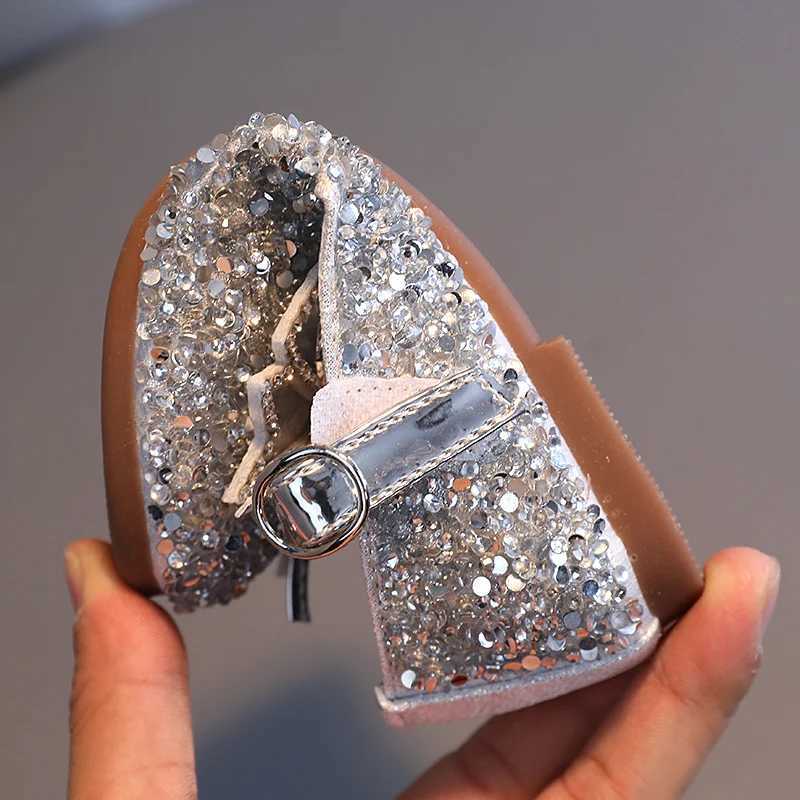 Girls Princess Shoes Crystal Sequins Bowtie Par Glitter Children Mary Janes Three Colors Wedding Shallow Chic Kids Shoe 26-36XJ241209