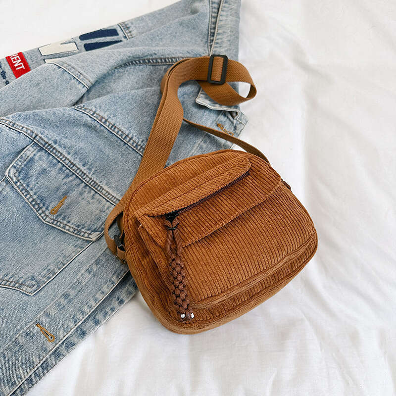 Corduroy Spring New Fashionable Solid Color Casual Cloth Campus Style Female Single Shoulder Crossover Small Bag Trendy Fashion Quality Classic B2