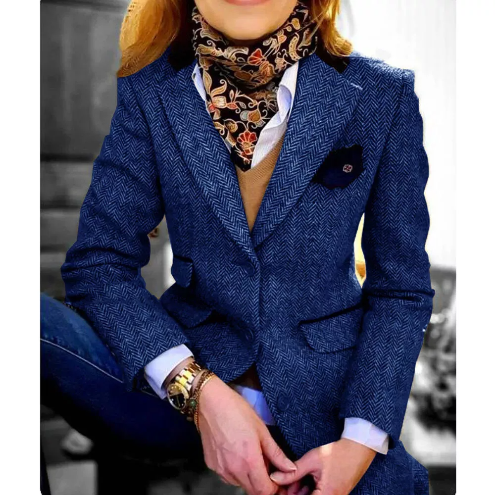 Customized Street Power Women's Jacket Herringbone Blazer Single-breasted Flap Pocket Business Suits One Piece