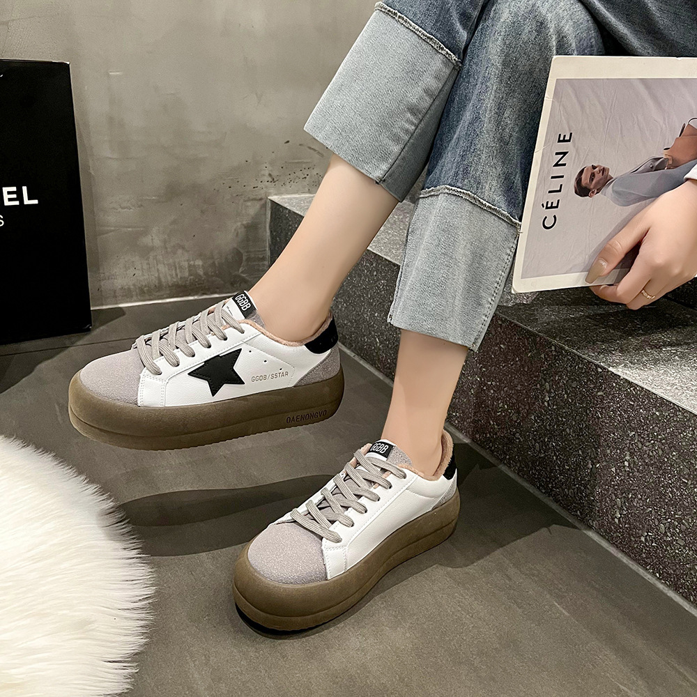 Women Casual Shoes:Fashion Star Design Thick Sole Versatile Spring Leather Korean Version Retro Trendy,Red/Grey/Khaki,Free shipping