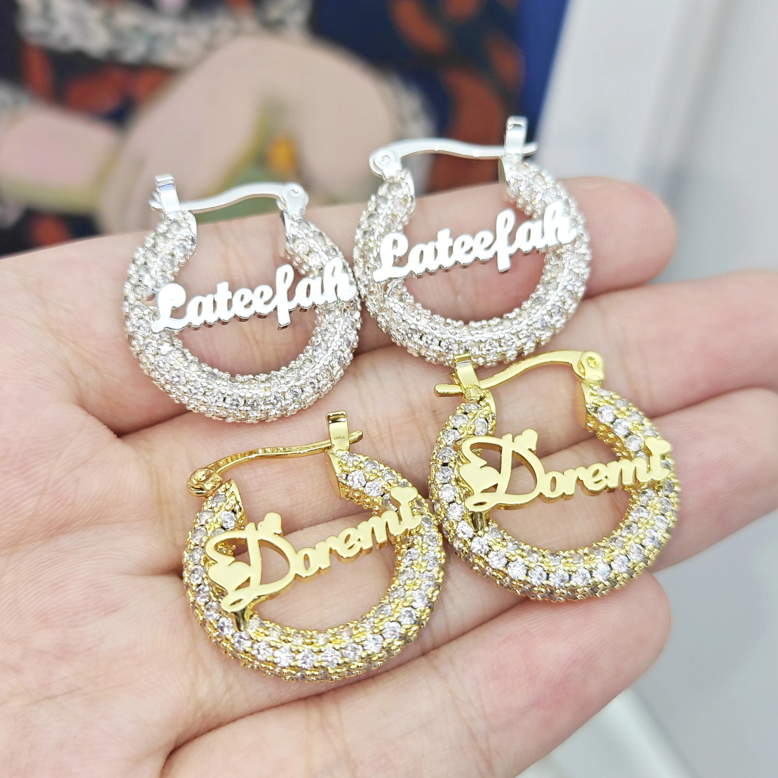 Doremi 22mm Girl Zircon Earrings Customized Name rens Ring Personalized Jewelry Gift Name Letter Heart Earrings 241209