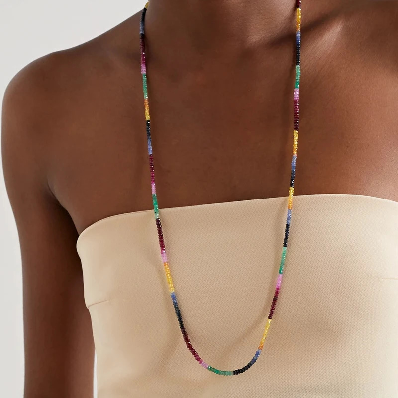 Bohemian colored bead necklace natural stone electrical stone long necklace party gift 241210