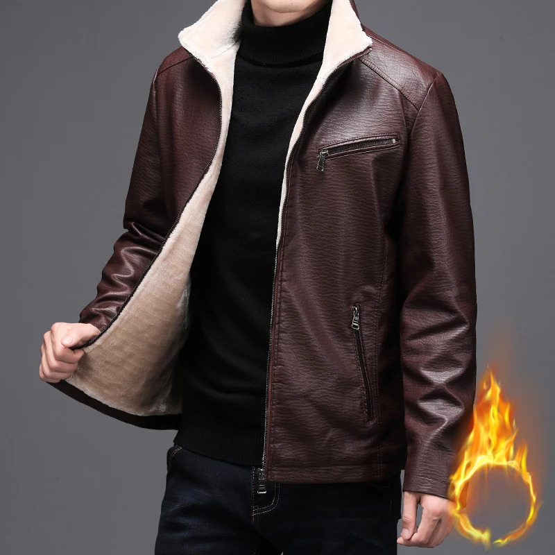 Autumn Winter Leather Jacket Men Fashion Trend Casual Male Trench Coat Plus Velvet Versatile Top Clothing PU Locomotive Clothes 241209