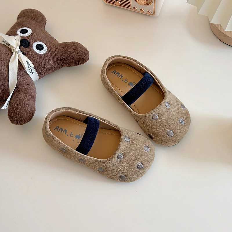 Cute Polk Dot Embroidery Ballet Flats For Kids Girls Autumn Cosy Microfiber Ballerina Shoes Baby Child Soft Elastic Band LoafersXJ241209