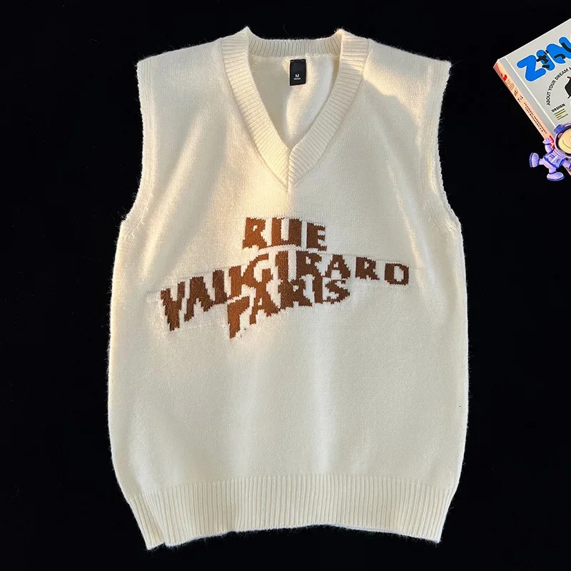 Vneck Sweater Vest Mens Fall Winter Trend Casual College Style A Base Embroidered Letter Comfortable 241209