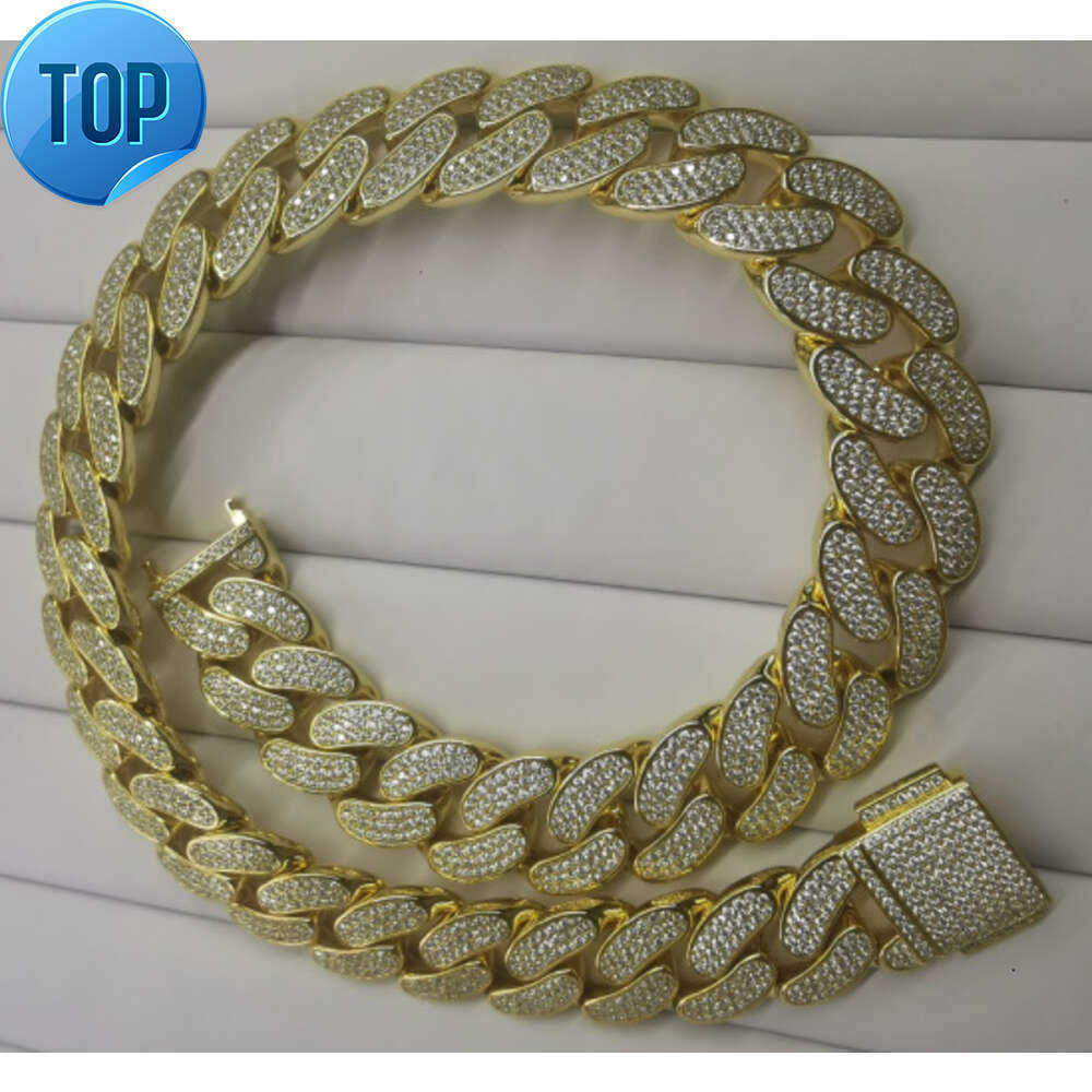6-14mm Hip Hop Rapper Jewelry Sterg Sier Cuban Gold Plated Fashion Moissanite Chain Necklace
