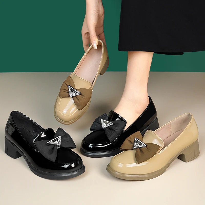 AIYUQI Loafers Women Spring Bow Women Shoes Round Toe British Style Slip-on Genuine Leather Ladies Shoes