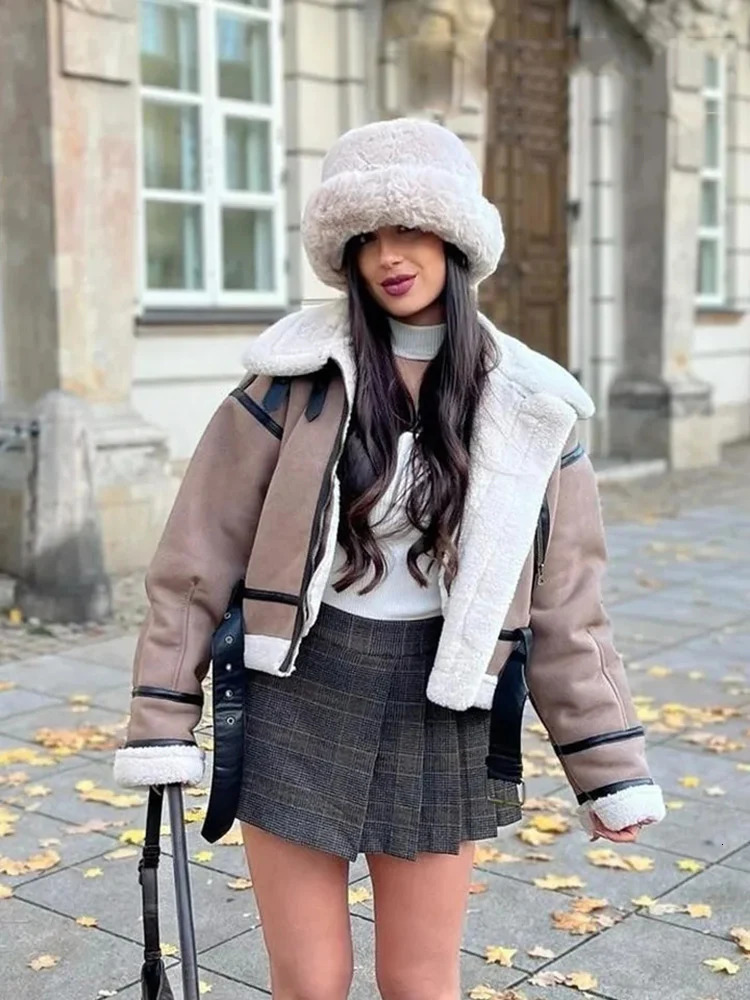 SIYANG Womens AutumnWinter Synthetic Sheepskin Cut Jacket Thick Warm Short Coat Unique Wool 241209