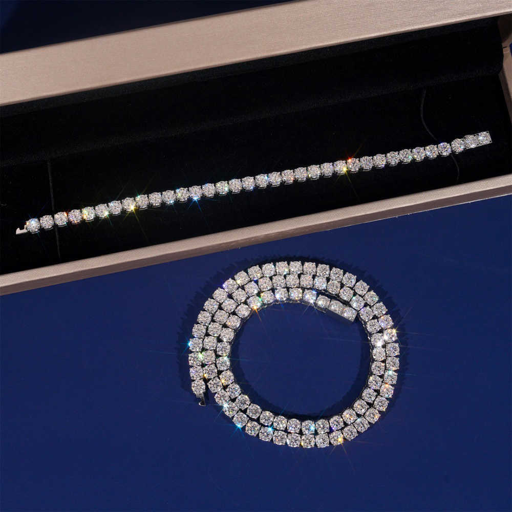 4/5mm Pass Diamond Tester Hip Hop Jewelry VVS D Color Shiny Men 316L Stainless Steel Moissanite Tennis Chain Link Necklace